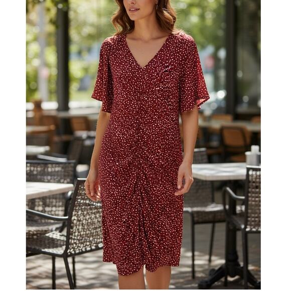 NWT ~ Red & White Ruched Front Dress ~ Open Drape Sleeveless Sleeves ~ Plus XXL - Picture 1 of 5